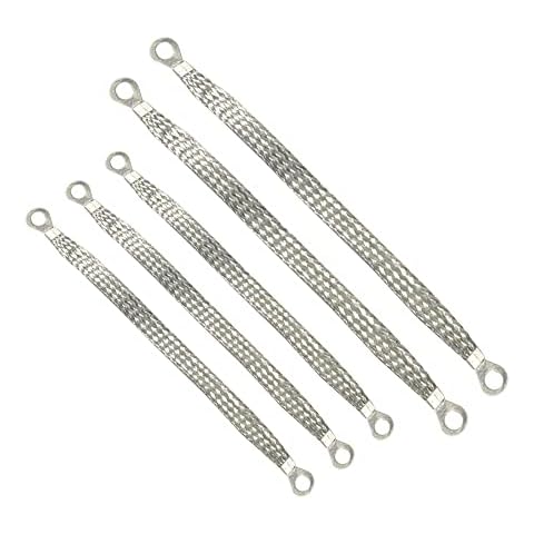 Universal Flat Braided Copper Ground Strap,Professional Vehicle Grounding Cable Straps with Terminals Plugs,Tinplate Silver Color Automotive Engine Copper Ground Strap for Most Cars Cover