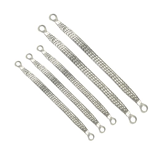 V2004 - Ground Cable Replacement - 2018-2021 Isuzu FTR 16 Universal Flat Braided Copper Ground Strap,Professional Vehicle Grounding Cable Straps with Terminals Plugs,Tinplate Silver Color Automotive Engine Copper Ground Strap for Most Cars