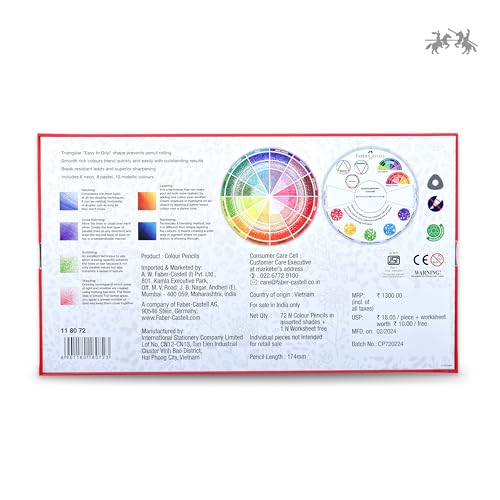Image of Faber-Castell Triangular Colour Pencil Set - Pack of 72 | Super Soft, Smooth & Child-Safe Colour Pencils | Classic Triangular Grip | Perfect for School and Art Projects