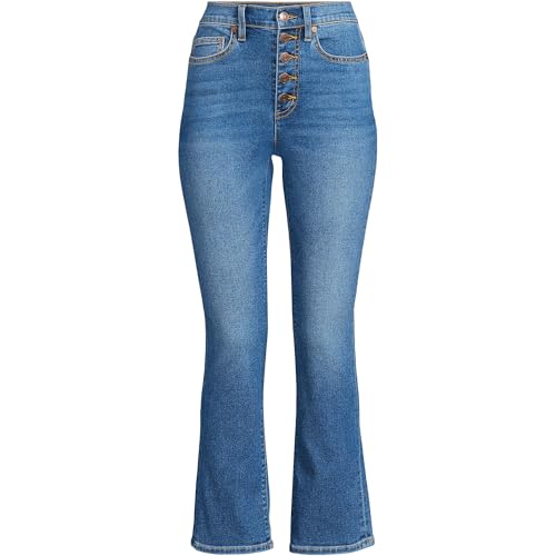 Lands' End Women's High Rise Denim Button Front Kick Flare Crop Jeans3