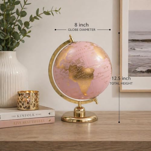 Image of 8 Inch Premium Pink & Gold World Globe with Metallic Base - Luxury Decorative Desk Globe for Home, Office & Study.