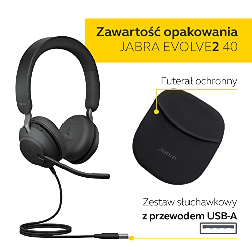 Jabra Evolve2 zestaw słuchawkowy 40 PC – Noise Cancelling UC z 3 mikrofonami – kabel USB-A – czarny