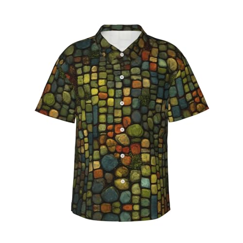 Chemise à manches courtes boutonnée homme motif pavés été casual