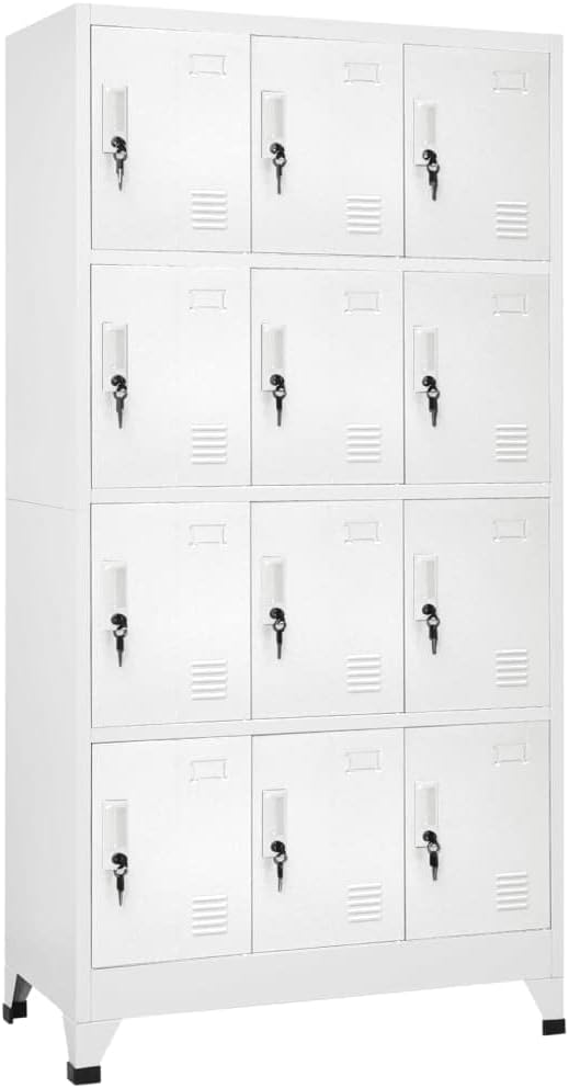 Grey Steel Large Lockers Rectangular Industrial Cabinet with 12 Spacious Compartments, Heavy Duty Storage Unit for Office Organization and Workspace