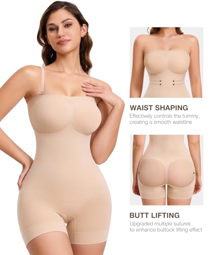CtriLady Strapless Shapewear Bodysuit for Women Tummy Control Shapewear Seamless Full Body Shaper with Removable Straps2