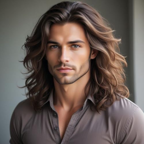 Wiwige Mens Brown Wavy Wig - Medium Length Natural Looking Heat Resistant Synthetic Hair for Men Costume Cosplay Halloween Party