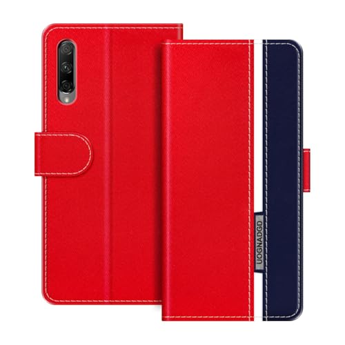 UOGNADGD Funda de Cuero Compatible con Huawei P Smart Pro 2019 Carcasa Tipo Billetera con Cierre magnético Soporte y Ranuras para Tarjetas protección contra Golpes (Rojo)