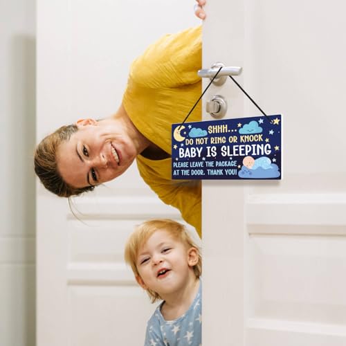 Image of Putuo Decor Sleeping Door Sign for Front Door PVC Do Not Disturb Door Hanger Sign Shhh Sleeping Do Not Knock or Ring Doorbell Door Hanger Sign for Home Room Nursery Kindergarten Decor