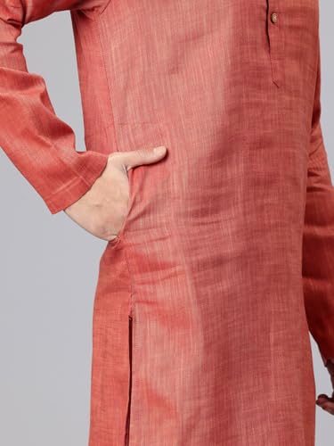 Image of Majestic Man Men's Cotton Regular Fit Traditional Mandarin Collar Ethnic Motifs Solid Long Kurta