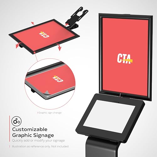 Image of Premium Graphic Sign Floor Stand - CTA Premium Graphic Sign Floor Stand with Security Enclosure for iPad 10th Gen A16, iPad Air 11 inch M3 & M2, Pro 11 inch and More 9.7-11 inch Tablets - Black (PAD-PARFGRA)