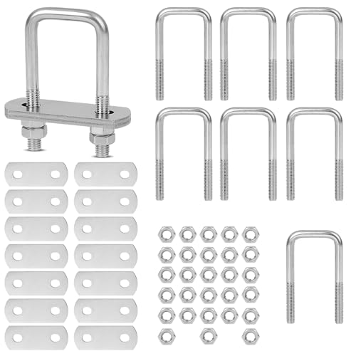 EFUTURETIME 8 x Boulon en U M6 Bride de Fixation 25*62mm U Bolt , Etrier en U Carré Inox à Visser avec 32 Écrous et 16 Tôle