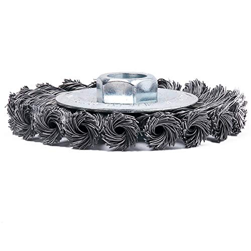 3Pack Hoyin 4-inch Twist-Knotted Wire Wheel Brush with 5/8-11UNC Thread Arbor for Grinders - High-Quality Carbon Steel for Heavy-Duty Cleaning and Deburring Applications - Thumbnail 6