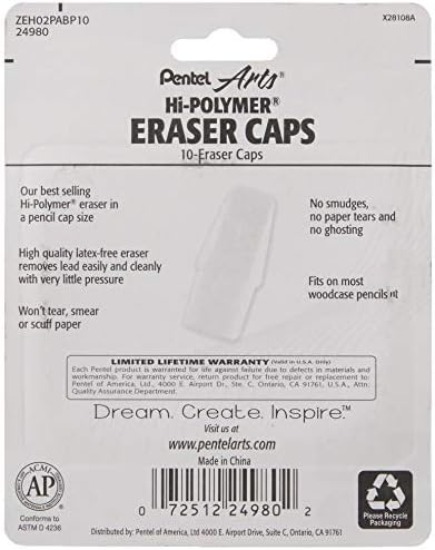 Pentel Arts Hi-Polymer White Cap Erasers (ZEH02PABP10)