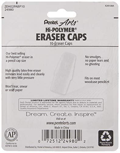 Pentel Arts Hi-Polymer White Cap Erasers (Zeh02Pabp10) #TOP2