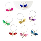 Malikesy Colourful Dragonfly Stem Glass Charms, Wine Markers Charms for Bachelorette Party Anniversa