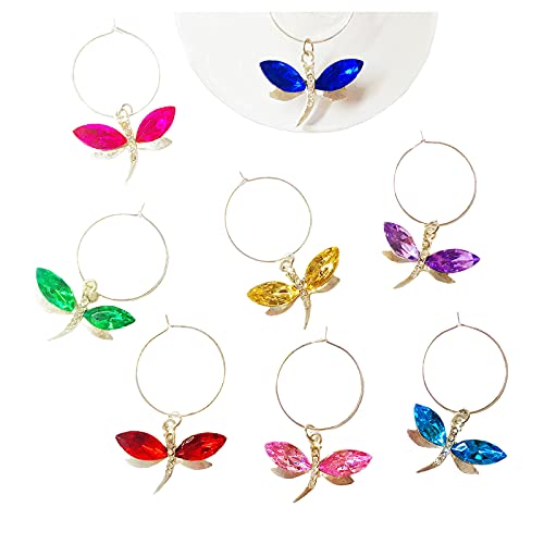 Malikesy Colourful Dragonfly Stem Glass Charms, Wine Markers Charms For Bachelorette Party Anniversary Friends Gathering - Set Of 8 #TOP1