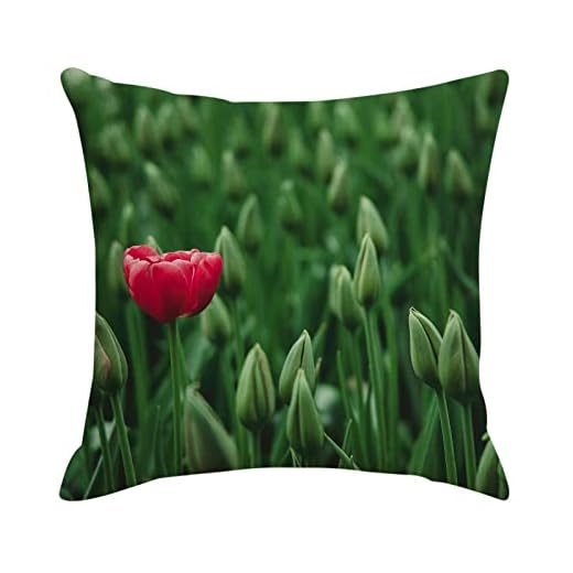 Epinki 45 x 45 cm prydnadskudde, 1 styck mjukt dekorativt kuddfodral med knopp blommönster i linne, för soffa sovrum kontor dekor, linne, rödgrön