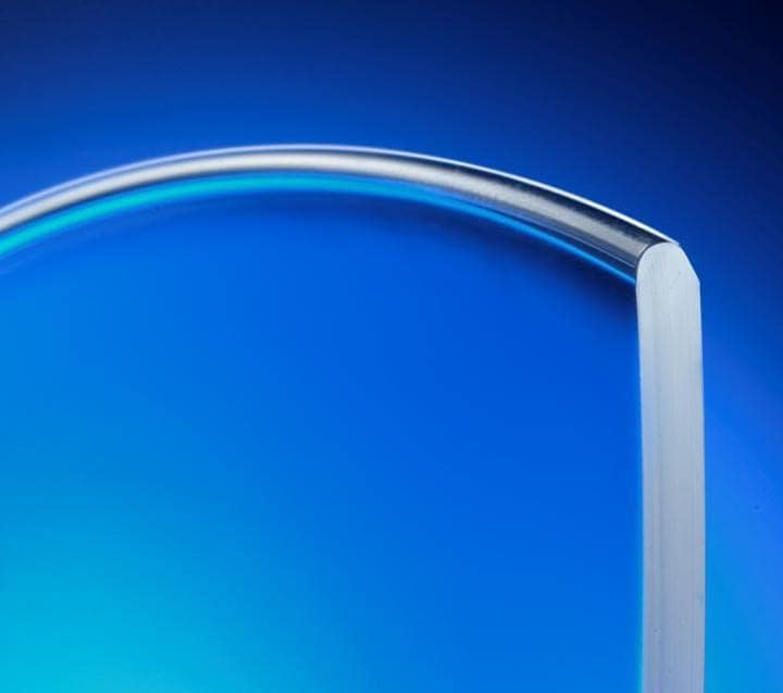 Close-up of the smooth, rounded edge of a vinyl strip