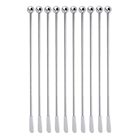 Swizzle Sticks Stainless Steel Coffee Beverage Stir Sticks Reusable with Small Rectangular Paddles Set of 10 Cover