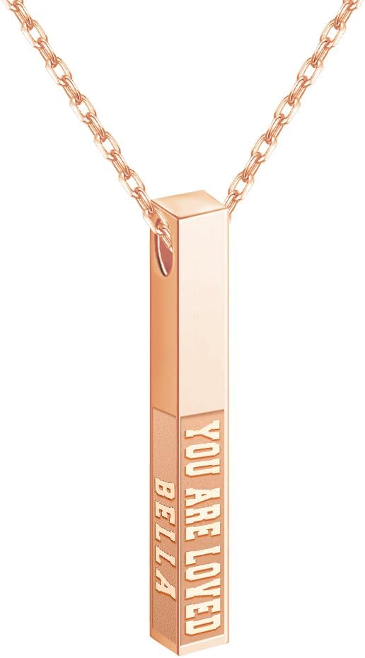 EVER2000 Personalized 3D Vertical Bar Necklace, Custom Necklace Engraved with Any Name Pendant Jewelry Gift