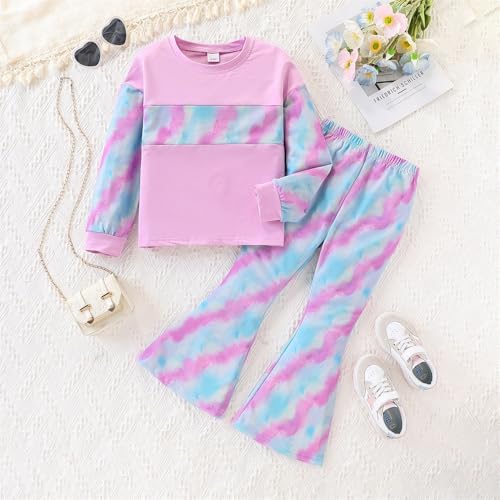 Image of OLMRJKD Girls 2 Piece Outfits Long Sleeve Letter Printed Sweatshirt & Flared Pants Fall Clothing Set Size 7-14 Years