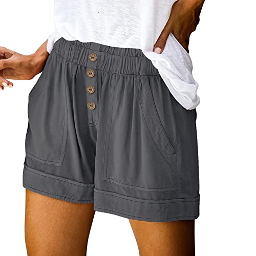 Bblulu Summer Casual Shorts for Women, Women Lightweight Casual Drawstring Beach Shorts Pocketed Beach Boardshorts Dark Gray