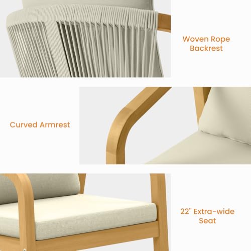 7-Piece Outdoor Dining Set for 6 with 23\" Extra Wide Chair and Cushion,Patio Table and Chairs Set with All Acacia Wood Frame, All-Weather PE Rattan Outdoor Patio Furniture Set for Lawn Garden, Beige