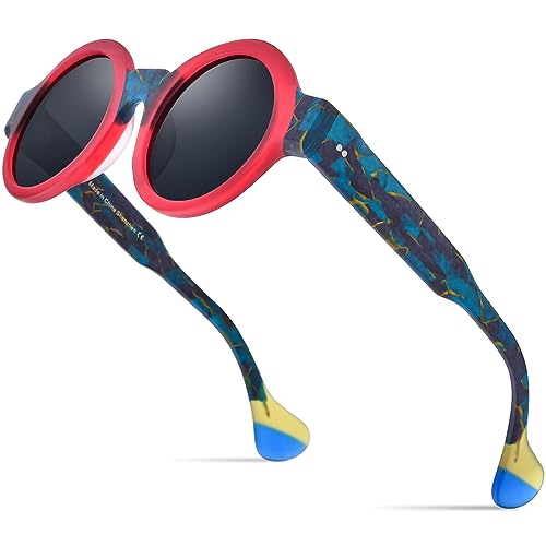 Image of HEPIDEM Matte Acetate Vintage Retro Round Polarized Sunglasses for Women 9270T