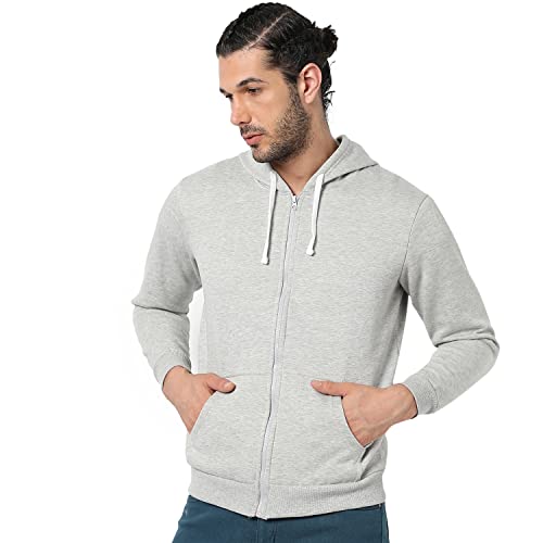 Image of CAHOOT Men's Dark Blue Zip-Front Hoodie with Contrast Drawstring for Casual Wear | Long Sleeve | Hooded Neck | Zipper Closure | Cotton Sweatshirt Crafted with Comfort Fit for Everyday Wear