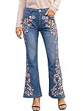 Bell Bottom Jeans for Women Chic Floral Embroidered High Waist Wide Leg Boyfriend Mom Jeans Denim...