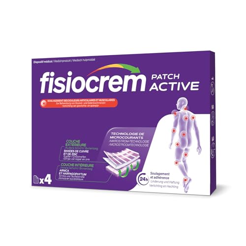 FISIOCREM - Patch Active - Dispositif Médical Douleurs Musculaires & Articulaires - Technologie Brevetée - Arnica & Harpagophytum - 4 Patchs