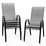Bonnlo Stapelbare Gartenstühle 6er Set, Outdoor-Essstühle, Wetterfeste Stapelstühle mit Atmungsaktivem Textilene, Robustes Metallgestell, für Balkon, Terrasse & Garten, Grau