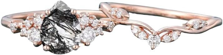 1.0 ct Pear Shaped Gemstone Engagement Rings For Women 2 pcs Unique Art Deco Curved Wedding Ring Set 10K 14K 18K Gold Nature Teardrop Inspired Ring Wedding Engagement Ring Set