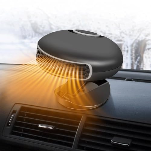Calefacción de coche, 12 V 150 W Calentador de ventilador para coche, 2 en 1 portátil ventilador de calefacción y refrigeración rápido descongelador de ventanas con 360 ° giratorio para todos los