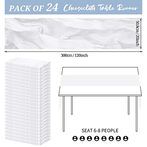 24 Pack Cheesecloth Table Runner 20 X 120 Inch Cheese Cloth Table Runner Bulk,Romantic Boho Sheer Gauze Fabric Table Runners For Wedding Reception,Party,Bridal Shower Table Decor(White) #TOP1