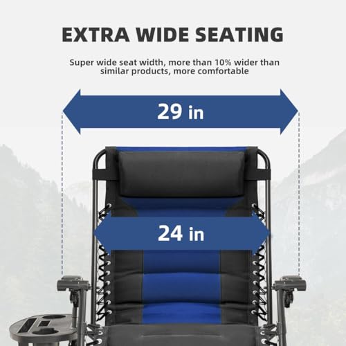 Foristrail Zero Gravity Chair Oversized Folding Recliner XL, Padded Anti Gravity Lounge Chair with Adjustable Pillow & Cup Holder for Outdoor Camping, Patio, Poolside, Lawn (Black & Blue) by Foristrail - Image 5