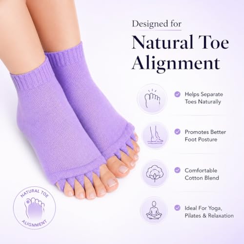 Image of Foot Alignment Socks Men & Women | Five Toe Separator | Foot Pain Relief | Bunion Corrector | Plantar Fasciitis | Improving Posture & Increasing Flexibility | Free Size | 1 Pair | UK8-11 (Lavender)