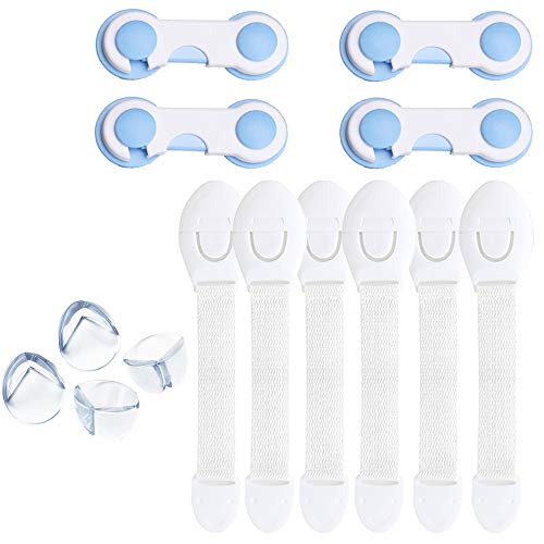 Moricoxs Safety Cabinet Locks Baby Safety Kit 14-Pack Child Safety Locks Baby Anti-Collision Corner Protectors Drawer Locks Baby Proofing Strong Tape