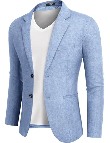 COOFANDY Mens Blazer Casual Fitted Sport Coats Western Summer Weeding Party Suit Jackets Sky Blue