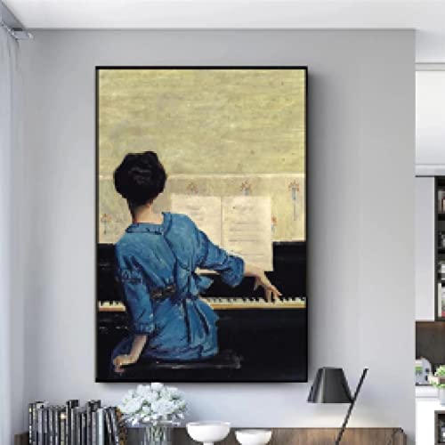 dsdsgog The Girl Play Piano Vintage Prints on Canvas Painting Poster and Prints Wall Art Cuadros famosos para la sala de estar Decoración para el hogar 35x50cm Sin marco