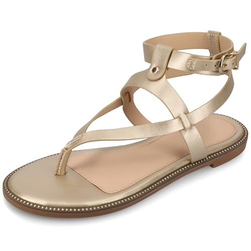 Journee Women's Comfort Foam Tangie Flat Sandals Champagne, 9