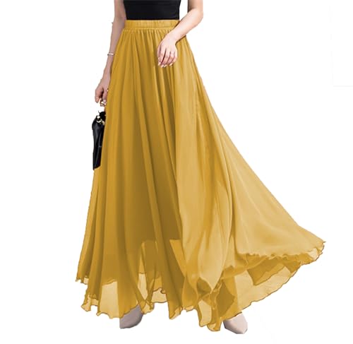 Women’s Elastic Waist Chiffon Maxi Skirt Flowy Full Length Beach Skirt2