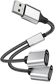 USB Splitter Adapter/Cable Dual USB 2.0 Power Cord Extension for Charging/Data Transfer Dual Double USB Port Extender Hub Extra Multiport Data Split Adapter for Laptop/Mac/Car,2USB