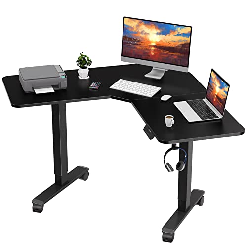 Woka L Shaped Standing Desk, 48 X 48 Inches,Height Adjustable Electric Stand Up Desk, Sit Stand Desk With Memory Controller For Home Office, Motorized Corner Standing Desk With Splice Board, Black #TOP12