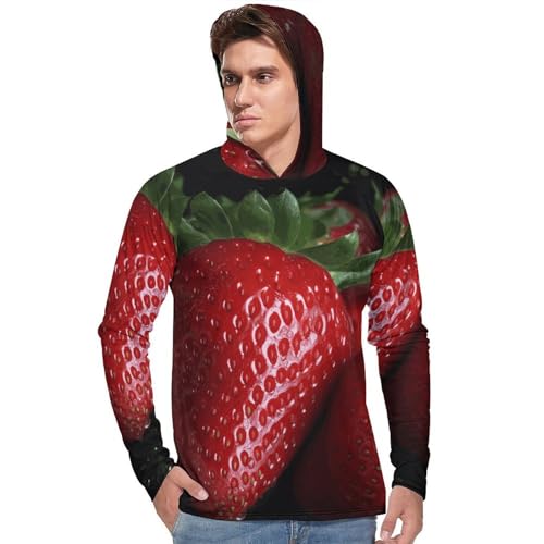 Men's Sun Shirts UPF 50+ Rash Guard Long Sleeve Sun Protection Hoodie Red Strawberry Lightweight Shirt 2XL2