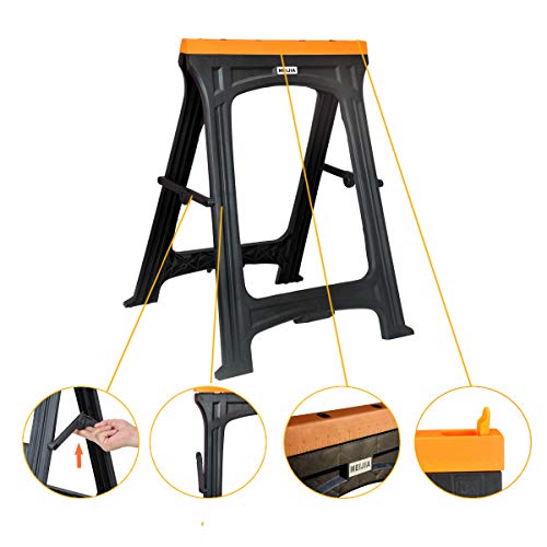 MEIJIA 2-Pack Portable Folding Sawhorses With Folding Legs Lightweight Trestle Work Bench,Support Large Weight Capacity