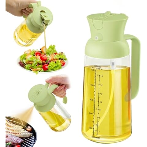 YRRAMATE - 18oz/550ml Olive Oil Dispenser for Kitchen - 2 in 1 Oil Sprayer for Cooking - Olive Oil Dispenser and Oil Sprayer - Food-grade Oil Spritzer Bottle for Air Fryer, Salad BBQ (Green) Cover