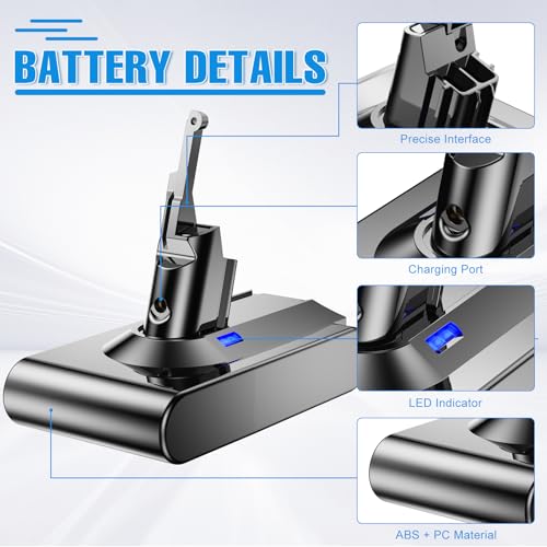 V8 Akku 6000mAh Ersatzakku für Dyson V8 SV10 Absolute Animal Extra Slim Fluffy Total Clean Motorhead SV10 Staubsauger mit 3 Filtern + 1 Schaltersperre