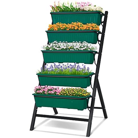 GARFANS Vertical Raised Garden Bed 5 Tiers Vertical Garden Planter Outdoor Planter Box for Patio Balcony Metal Raised Garden Bed with Legs for Vegetables Flowers Herb Cover