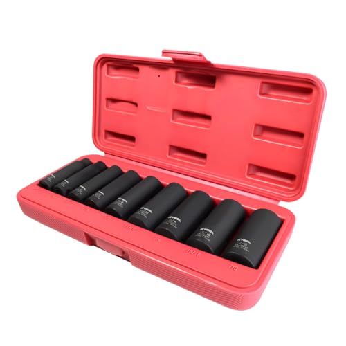 K Tool International 33200 1/2" Drive SAE Impact Socket Wrench Set for Garages, Repair Shops, and DIY, Thin Wall, 6-Point, Heat-treated, Chrome-moly Steel, Laser Engraved, 1/2" to 1-1/4", 12 Piece -  K-Tool International, KTI-33200